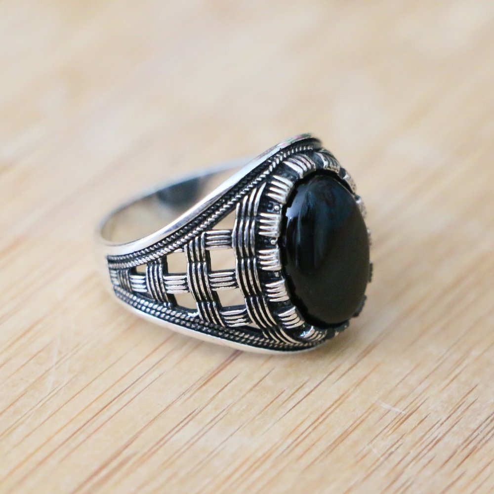 925 Sterling Silver Men's Rings with Black Onyx